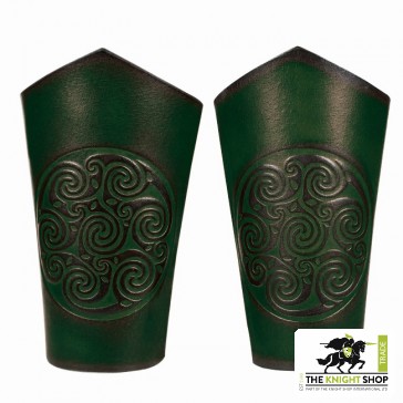 Celtic Embossed Leather Bracers - Green