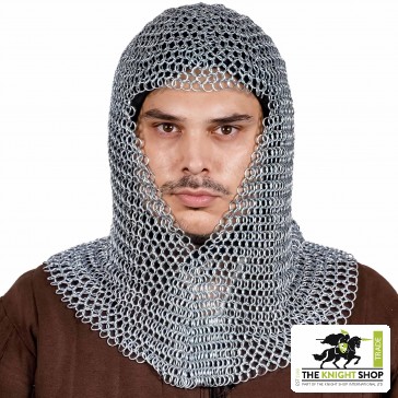 V-Shaped Chainmail Coif - Zinc