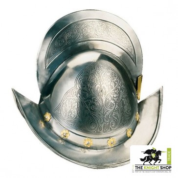 Spanish Etched Morion Helmet - Gold