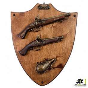 Display Plaque With Pistols & Flask