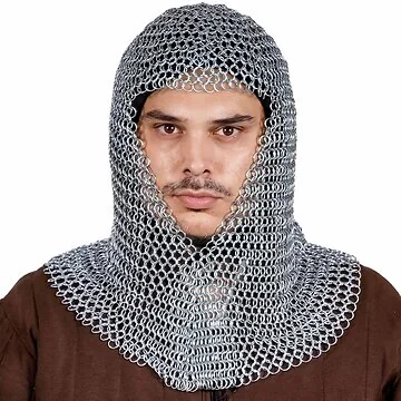 V-Shaped Chainmail Coif - Zinc